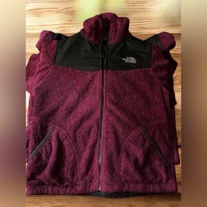 The North Face Burgundy Fleece Jacket with Charcoal Details
